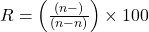 ウィリアムズ％R = \left( \frac{(過去n日間の最高値 - 当日の終値)}{(過去n日間の最高値 - 過去n日間の最安値)} \right) \times 100